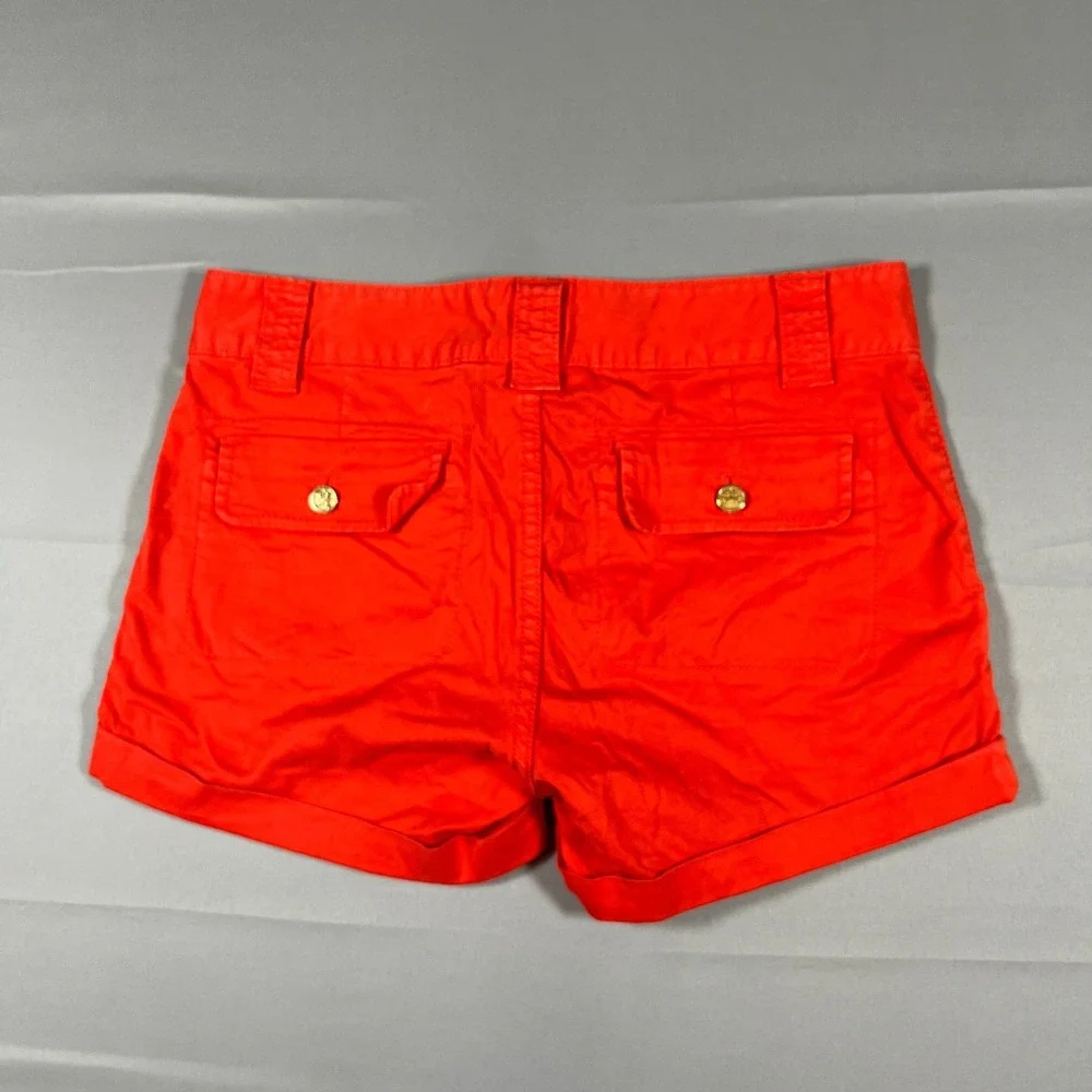 Tory Burch Cuffed Shorts Womens 27 Orange Cotton Stretch Zip Fly Casual Wear